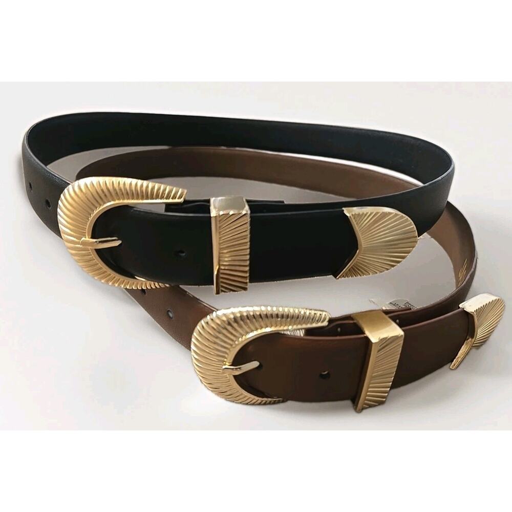 Jason Wu Women's Leather Belts Set 2 Black Brown Gold Buckle NWT Designer - Picture 2 of 12